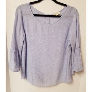 Crescent Blue bell sleeve button down back blouse size M